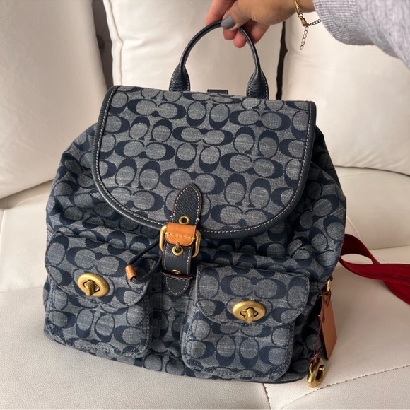 🐎COACH CARGO🐎  DENIM SIGNATURE CANVAS BACKPACK - Picture 4 of 14